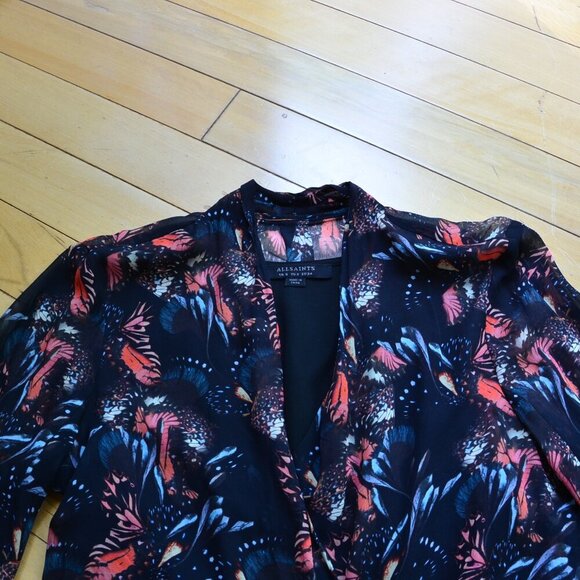 AllSaints Valero Fluttery Butterfly Midi Mid Length Dress Black Size US 2 - Picture 3 of 13